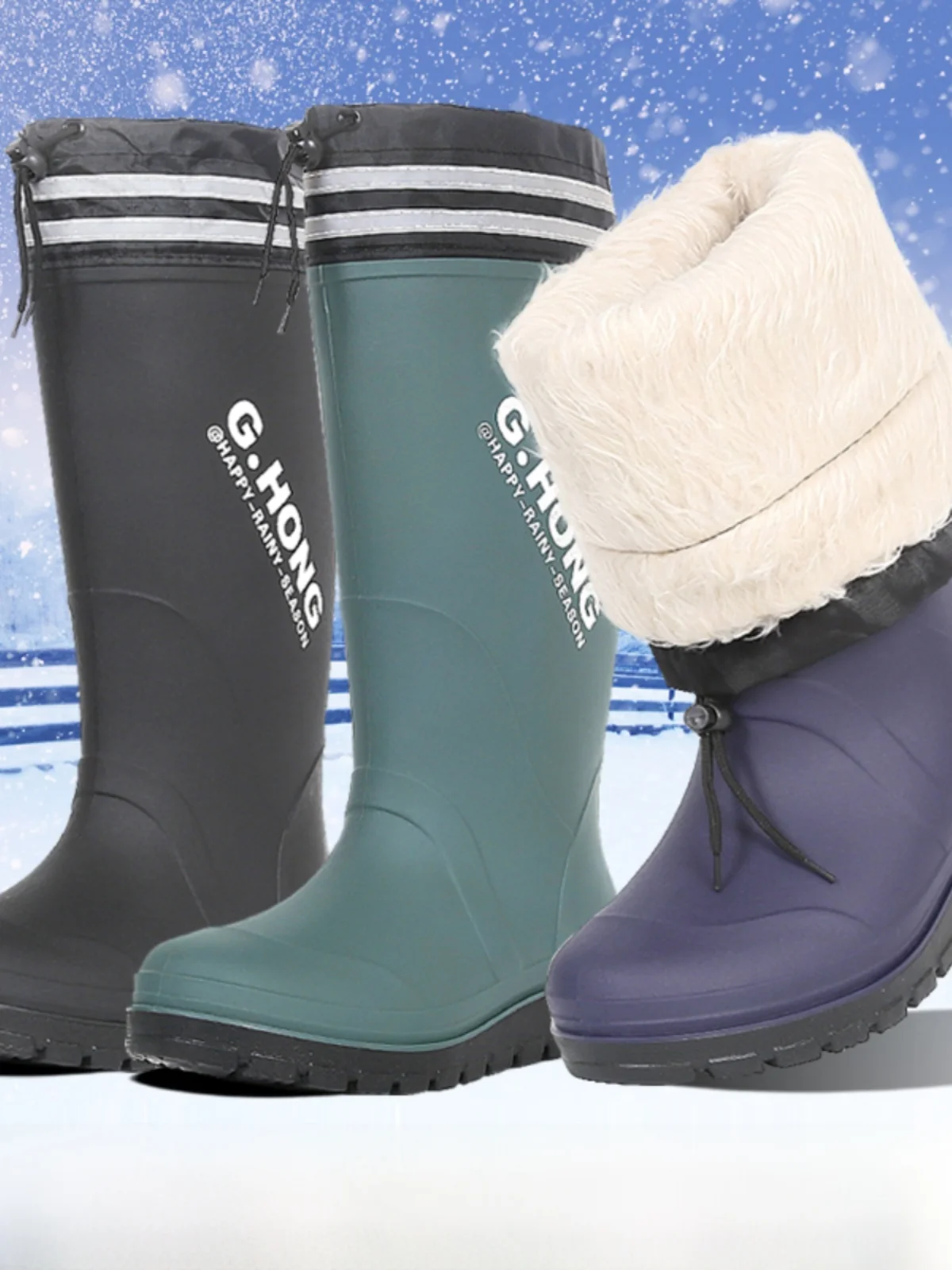 

Зимние резиновые сапоги Thiened Fce с высокой трубкой, противоскользящие, теплые, для мужчин и женщин, водонепроницаемые хлопковые, Water oes, модные, молодежные и средние...