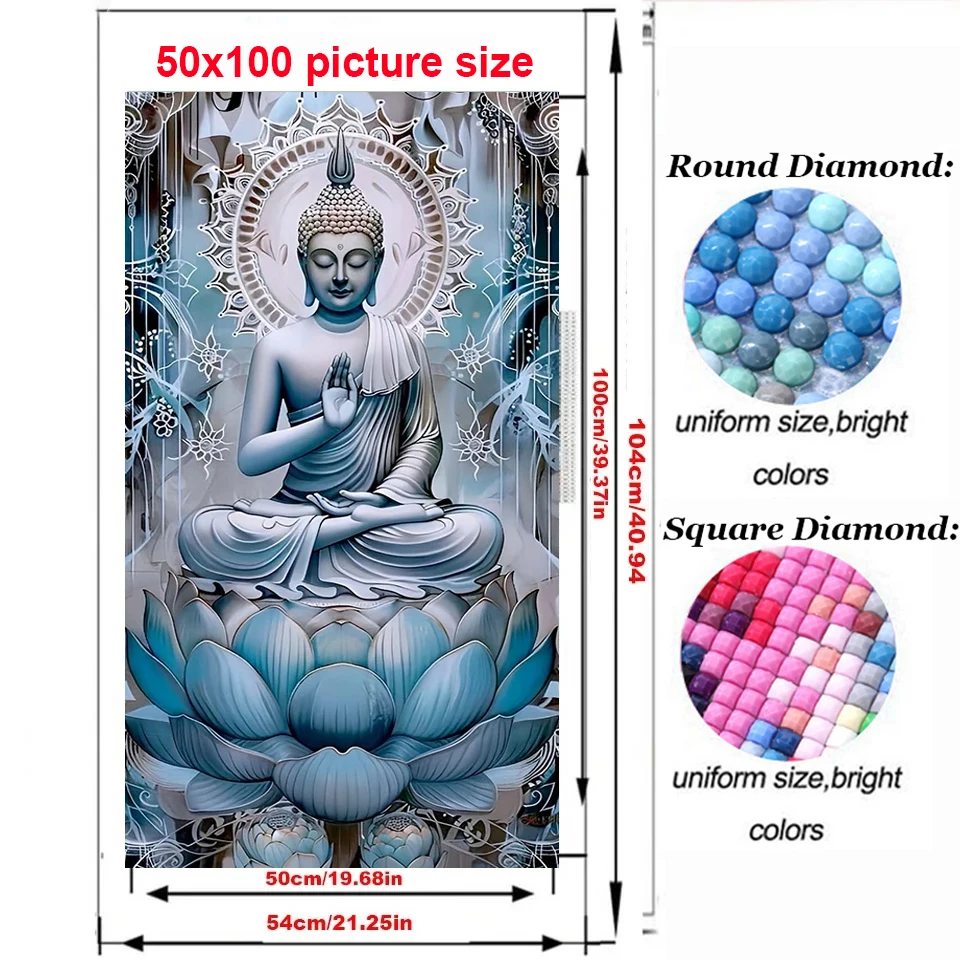 Large 5D DIY Diamond Painting Religious Buddha Lotus Mandala Full drill Diamond Mosaic Praying Man Diamond Embroidery