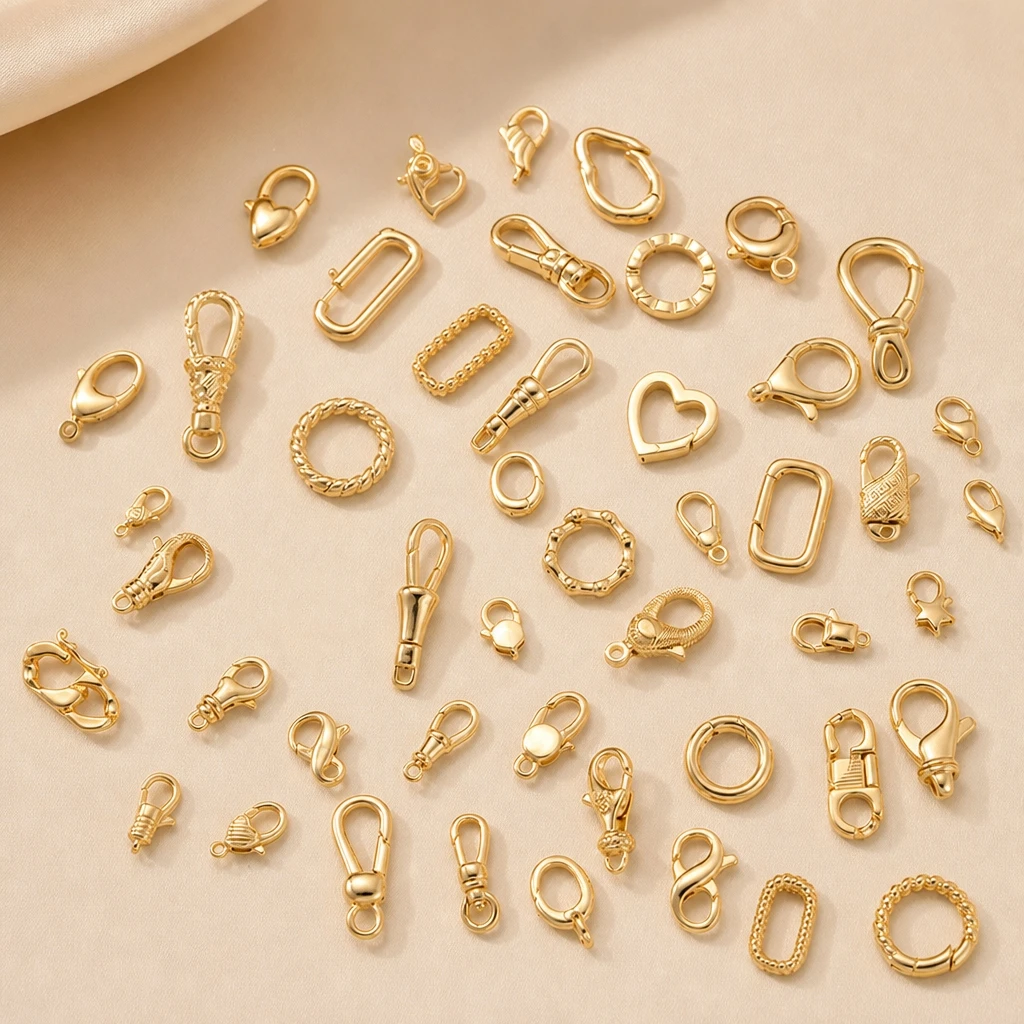 2 Stück 18K Gold Karabinerverschlüsse, Hochwertige Unregelmäßige Herzverschlüsse, Haken, Verbinder für DIY Ohrringe, Halsketten, Schmuckherstellungsmaterialien – Detail 1