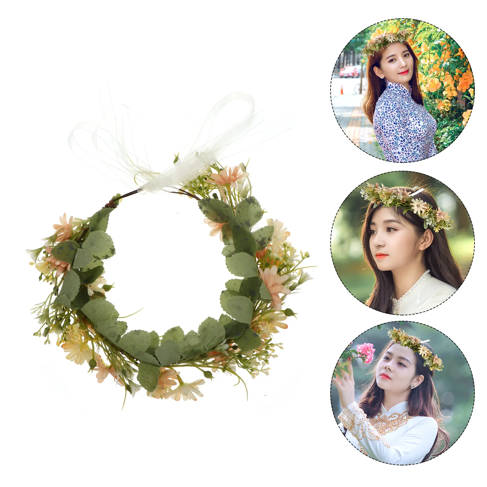 

1Pcs Exquisite Artificial Wreath Headband Women Wedding Decorative Headdress Daisy Garland Hairband for Bridal Shower
