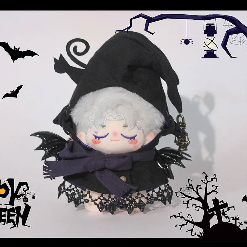 10 cm pluche poppenkleertjes handgemaakte zoete schattige kleurblokkering heks zwarte kat mantel sjaal casual bodysuits set voor popaccessoires