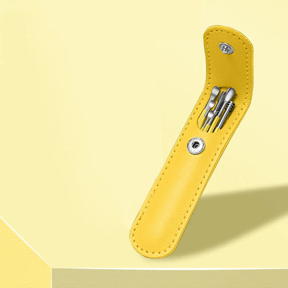 6 Pieces Yellow Ear Cleaning Tools Set Stainless Steel Spiral Earwax Scoop Kit Portable Safe Comfortable Daily Use Anti Rust Non