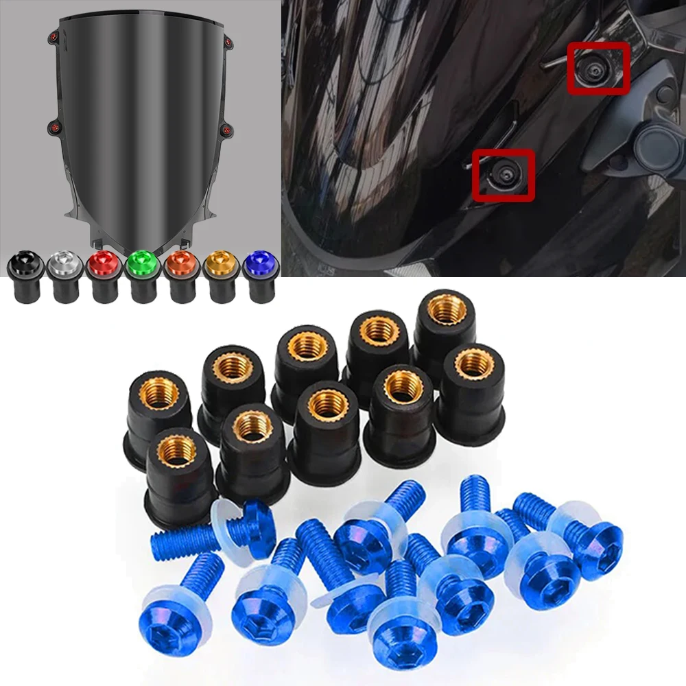 オートバイのフロントガラスボルト、防風取り付けネジキット、yaha yzfr1、YZF-R1、1999、2000、2001、2002、2003、5mm、10個