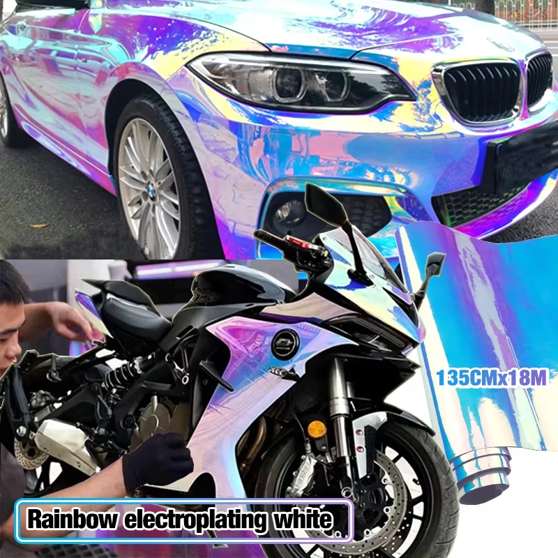 135cm*18M Car Sticker Rainbow White Pink Gradient Vinyl Wrap Change Film Waterproof Anti-scratch Air Release Car Accessories