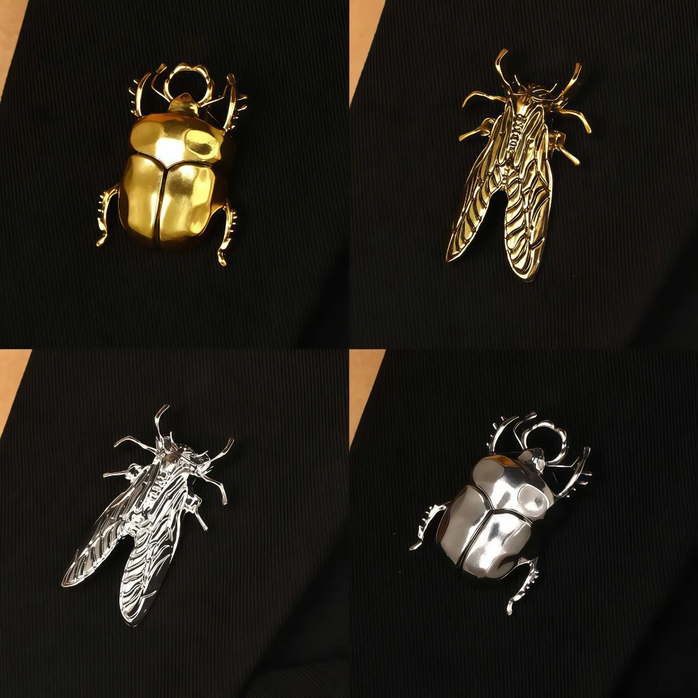 Punk Retro Metal Scarab Beetle Insect Brooches for Men Women Goth Personality Multi-function Suit Lapel Pin Decor Badge Jewelry