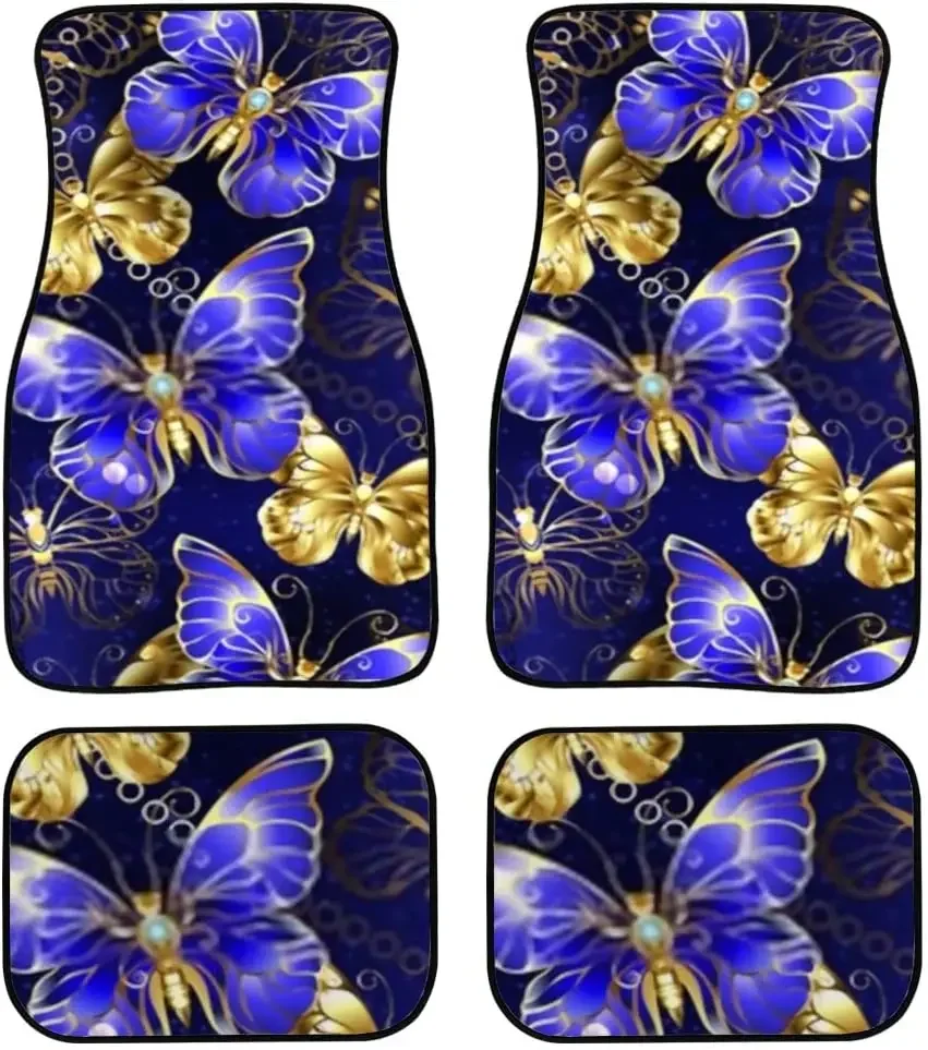 Car Floor Mats Composition Luxurious Sapphire Gold Jewelry Butterflies Print Design Carpet Car SUV Truck Floor Mats 4 Pcs, C