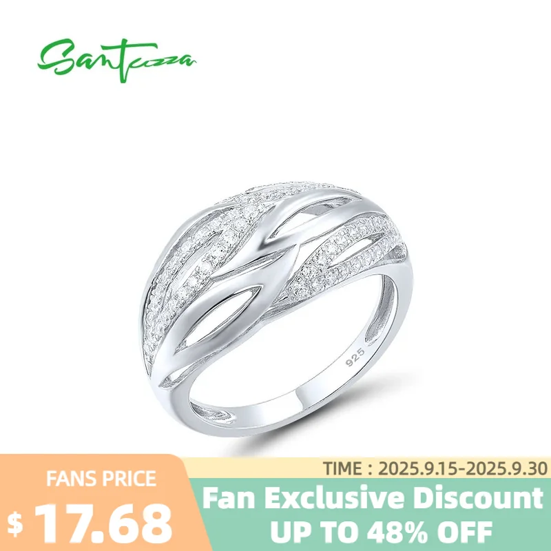 

SANTUZZA Genuine 925 Sterling Silver Rings For Women Sparkling White Cubic Zirconia Ring Delicate Daily Wear Modern Fine Jewelry