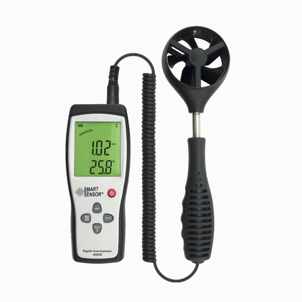 Anémomètre numérique SMART GENSOR AS836, jauge de débit d'air, compteur de vitesse du vent, température 0.3-45, anémomètre mumental, capteur de vent