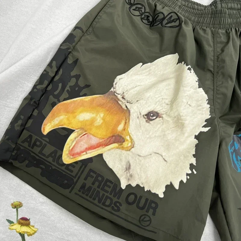 Pantalones cortos informales con estampado de cabeza de águila para hombre, chándal con logotipo bordado, Hip Hop, Verano