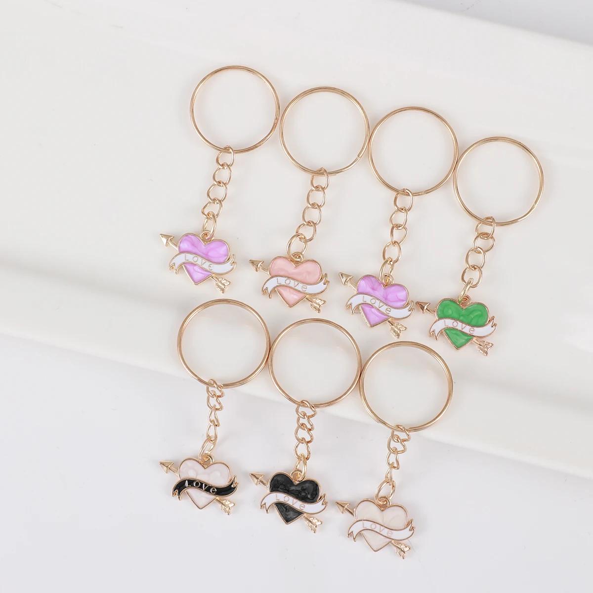 

7pcs Sweet Heart Keyring Trendy Alloy Keychain Wallet Bag Backpack Hanging Pendant Accessories Birthday Party Gifts For Women