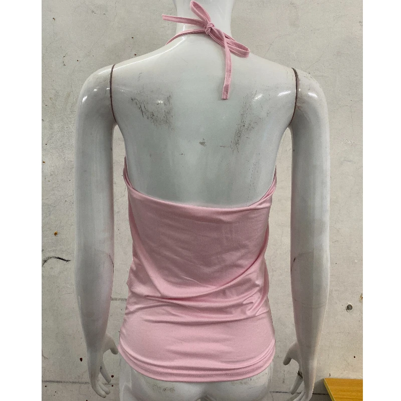 Popular 2025 summer new fashion 3D printed alphanumeric 17 multi-element pattern women's vest lace pink neck strap Y2K