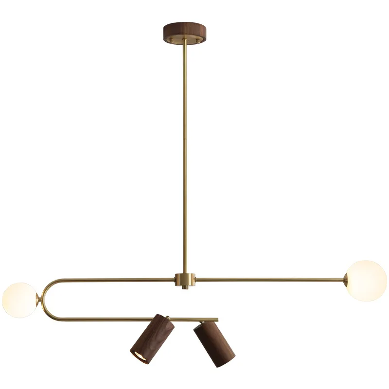 

Modern minimalist bar counter, tea room strip lights, designer all-copper walnut solid wood, Japanese-style lamps
