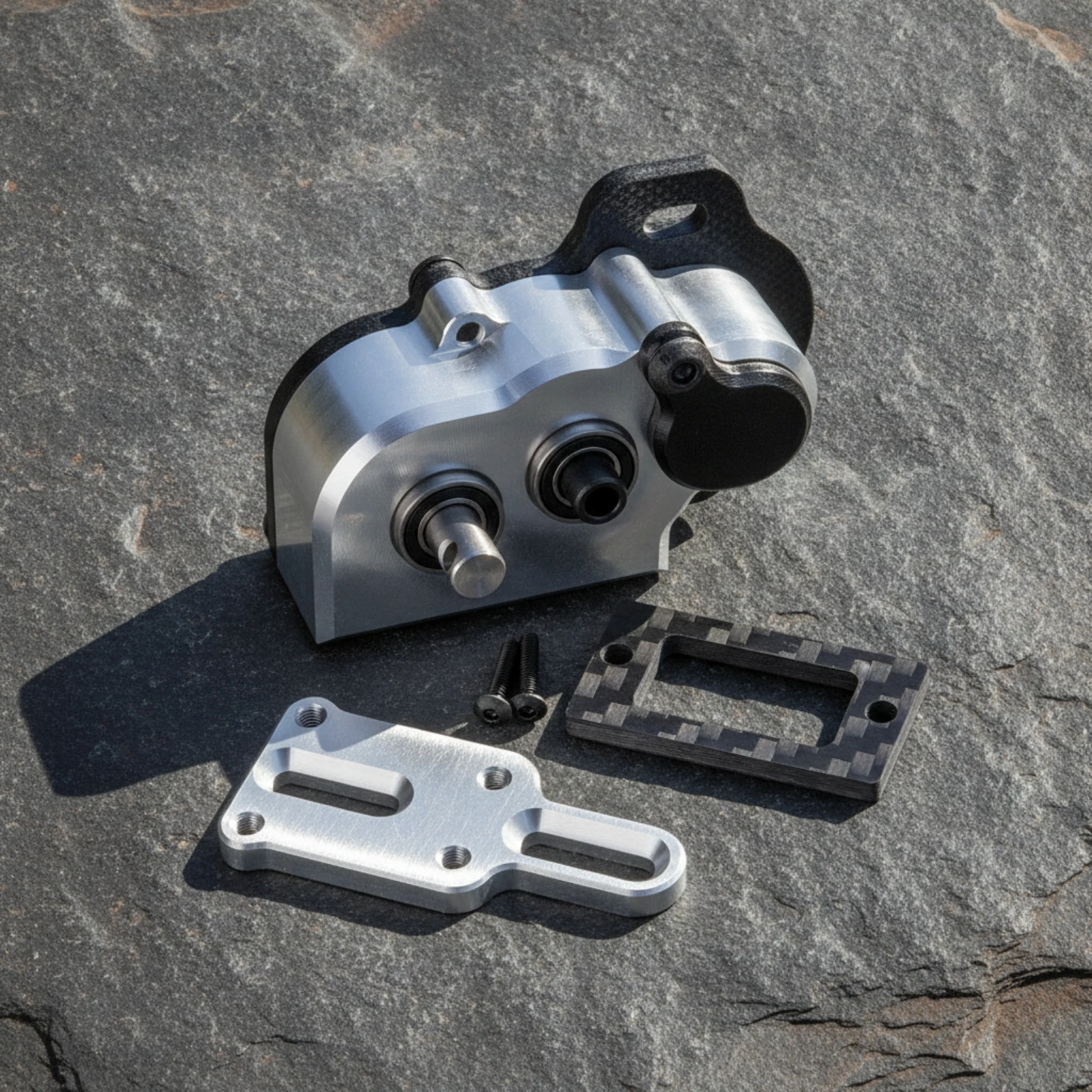 Compact RC Gearbox with Carbon Fiber Plates Metal RC Drive System with Titanium Gears Machined Low Center of Mass Distribution