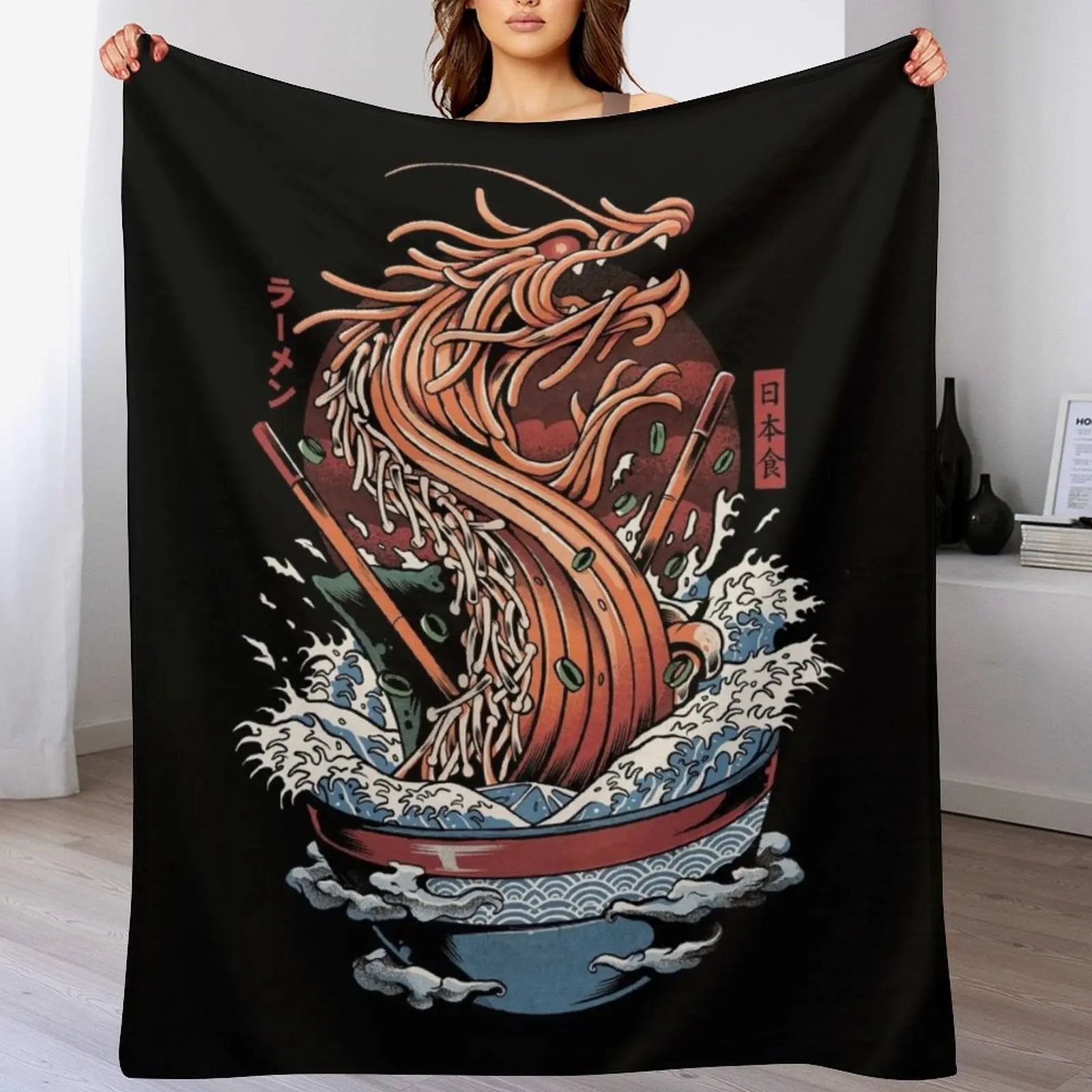 

Ramen Dragon Throw Blanket funny gift Summer Soft Plush Plaid Hair Blankets