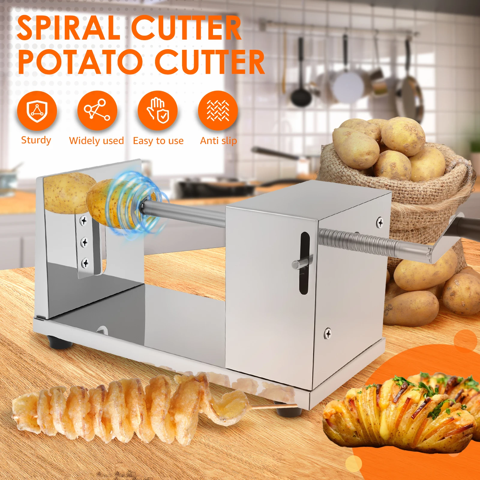 

Витая картофелерезка из нержавеющей стали, спиральная картофелерезка, нескользящая спиральная резак для картофеля фри, ручная резак для картофеля