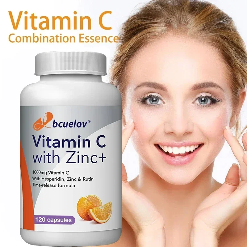 Vitamin C and Zinc Capsules, Excellent Source of Key Immune Health Nutrients, Antioxidants, 1000 Mg, Vitamin Supplement