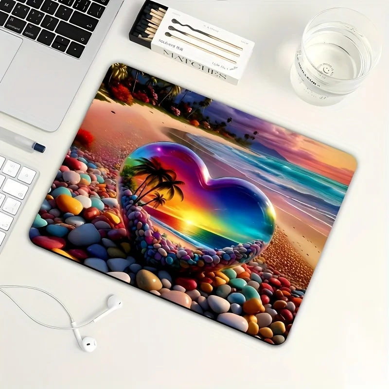 

Romantic seaside sunset palm tree and heart-shaped design anti-slip rubber mousepad, suitable for both office and home use