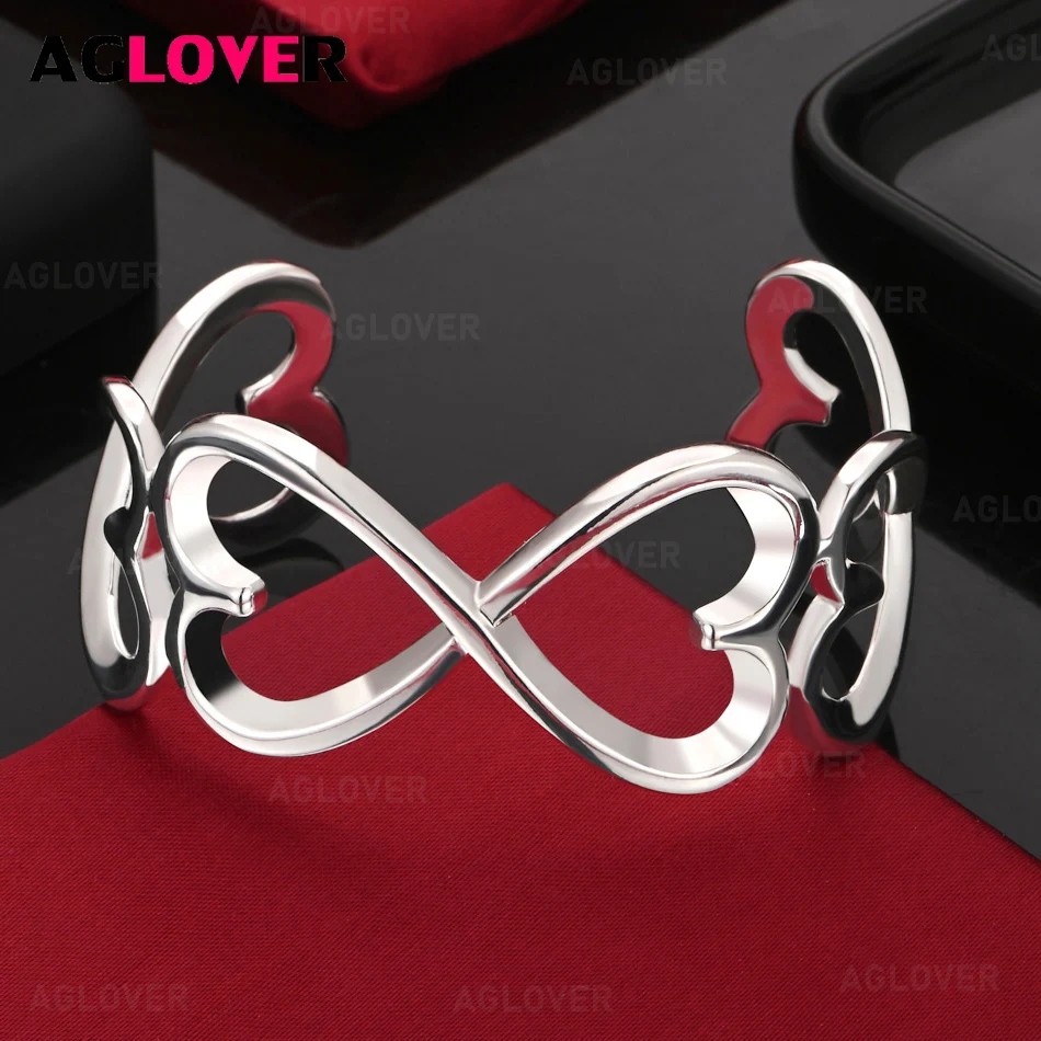 

AGLOVER 925 Sterling Silver Heart Open Bracelet Noble and Versatile Women's Birthday Gift Jewelry