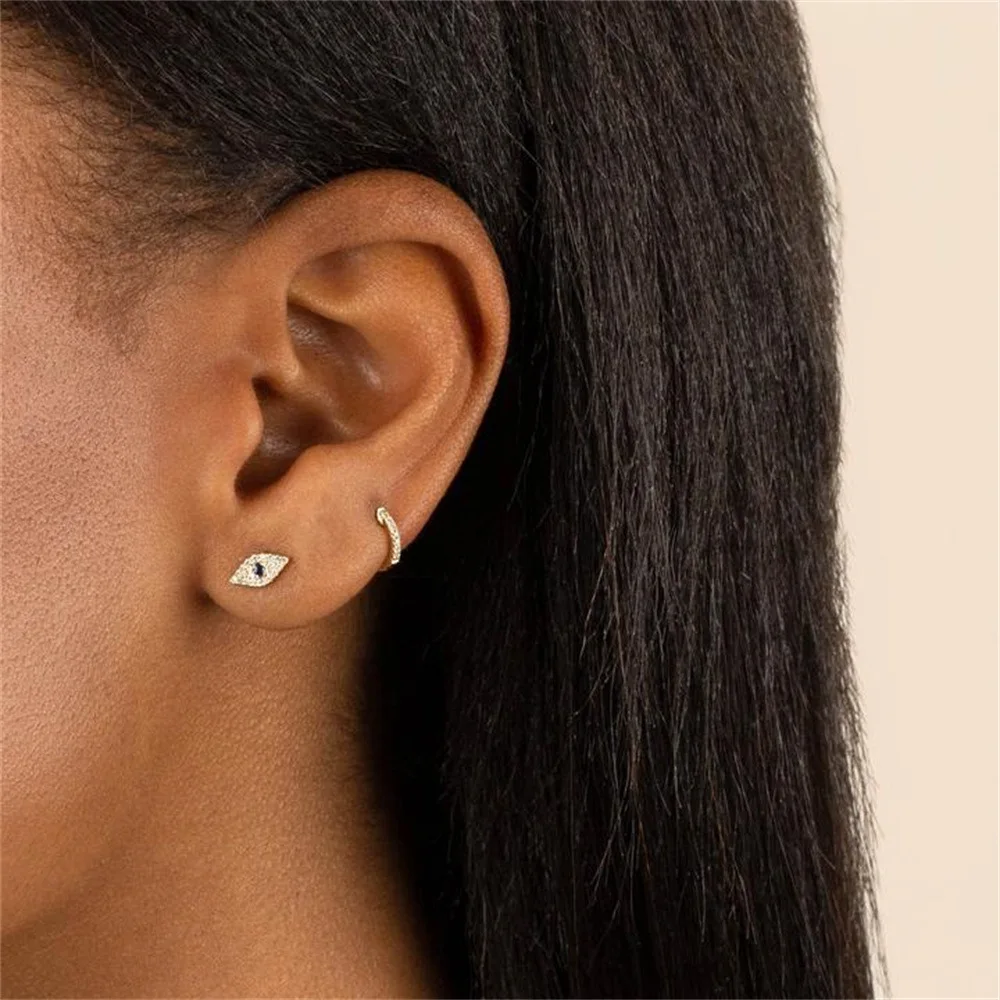 2PCS High Quality Stainless Steel Ear Evil Eye Hoop Earrings for Women Small Huggie Punk Earings Cartilage Piercing Jewelry New