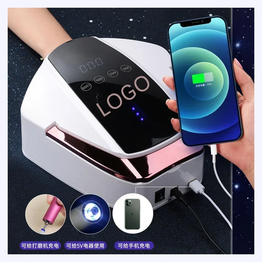 

УФ-лампа для ногтей S90Plus с индивидуальным логотипом, сверхбольшая, 96 Вт, высокоскоростная, для полимеризации геля, беспроводная зарядка, фототерапевтический аппарат