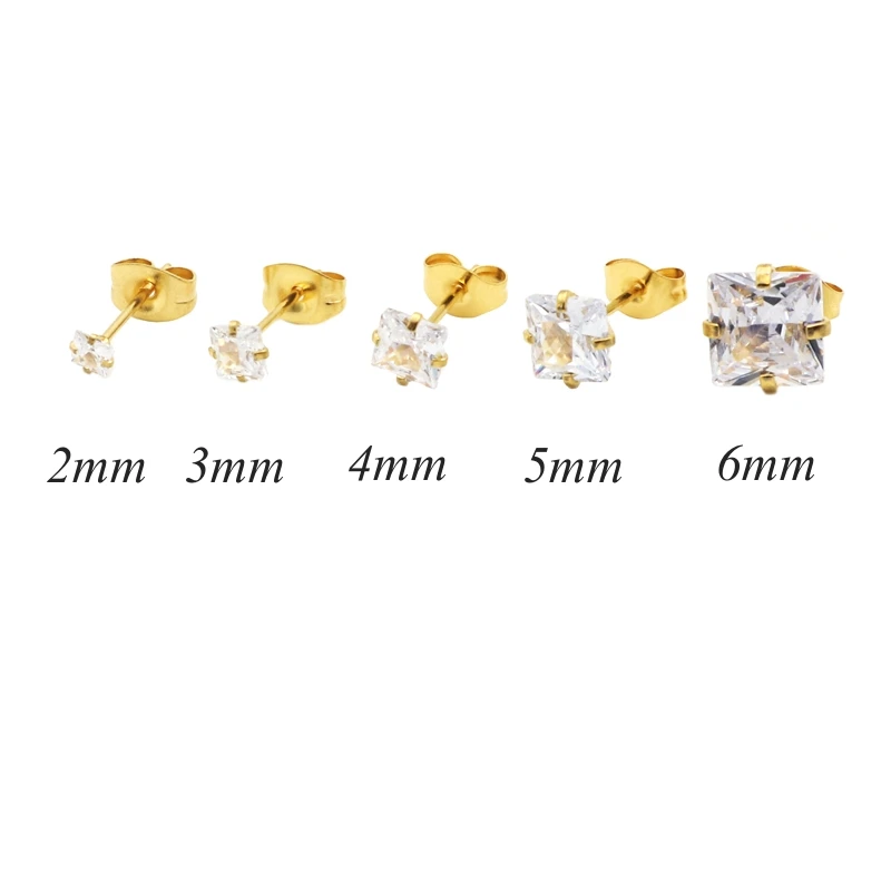 Imagem -02 - Square Clear Zircon Ear Stud Earring para Homens e Mulheres Cristal de Aço Cirúrgico cz Pequenas Jóias Atacado 60 Pcs