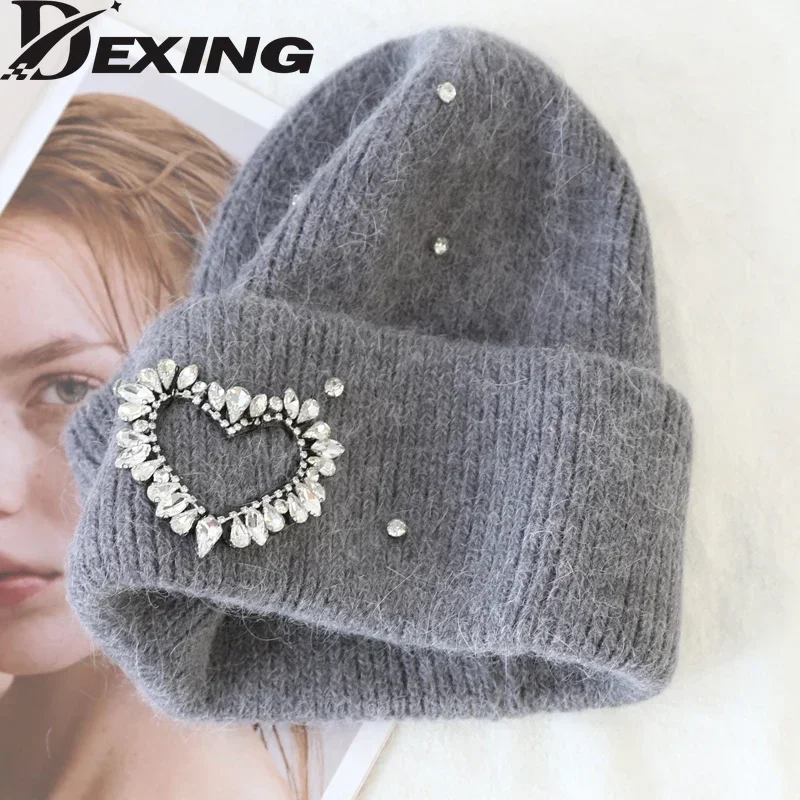 Soft Rabbit Fur Beanies Winter Hat for Woman Luxury Fluffy Knited Hat Bonnet Lady Autumn Winter Warm Skullies Cap