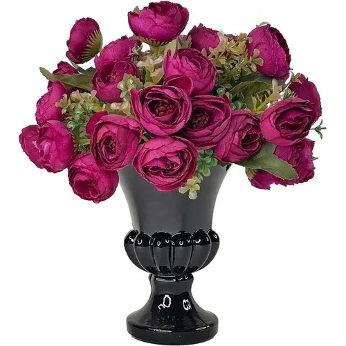 Nettenevime Artificial Flower Arrangement Black Glass Vase Purple Rose