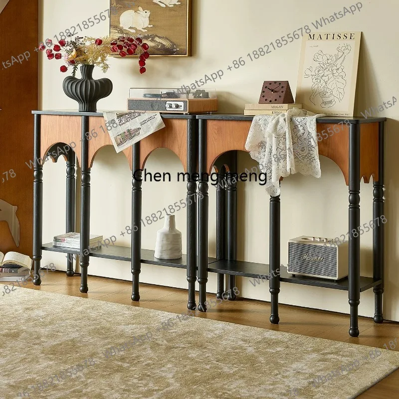 2026 new French retro solid wood, entrance platform, narrow side cabinet, mid-antique entrance table, storage table
