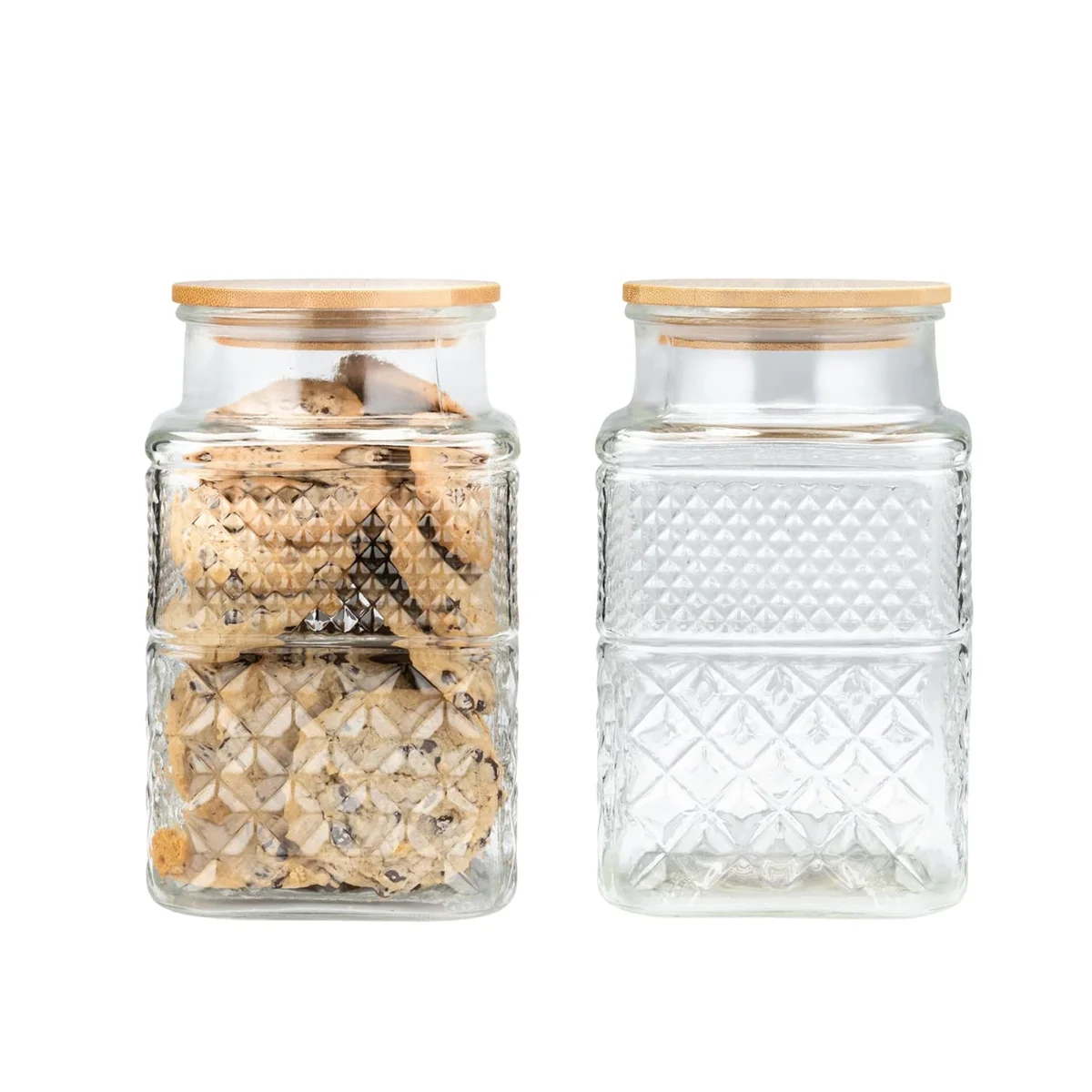 

2PCS Square Glass Jars with Bamboo Lid Coffee Pasta Sugar Tea Snack Nuts Cookie Jar with Airtight Lids