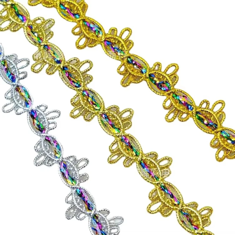 

YACKALASI 13 Yds Gold Sequined Lace Band Cosplay Crochet Embroidered Multicolor Colored Clothing Braid Ribbon 20mm wide