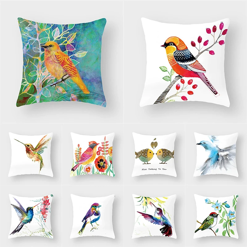 

45x45cm bird watercolor print pillow case living room sofa cushion cover bedroom room dormitory bedside home decoration