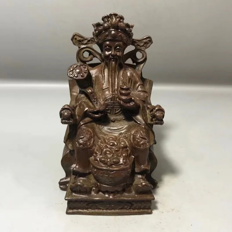

Antique Copper Old Object Large Dragon Chair Copper God of Wealth Home Decor Antique Collection Old Copper Buddha Statue Worship