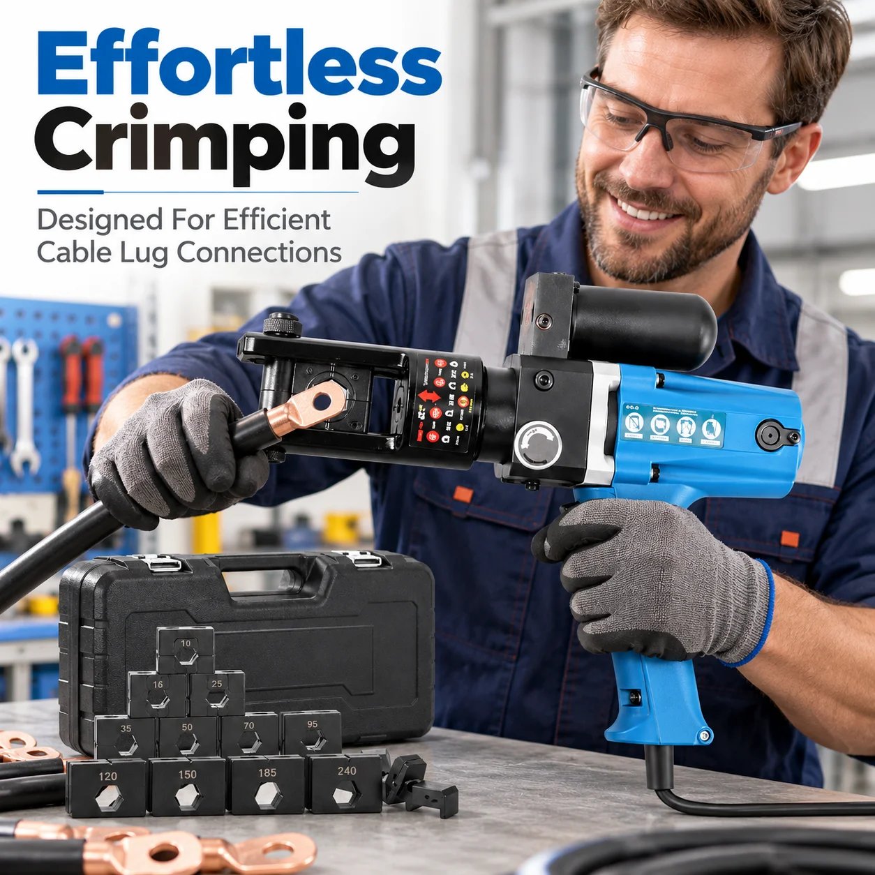 AOLIVIYA Electric Hydraulic Crimping Tool Cordless Cable Crimper Battery Powered Wire Lug Terminal Press Pliers Copper Aluminum