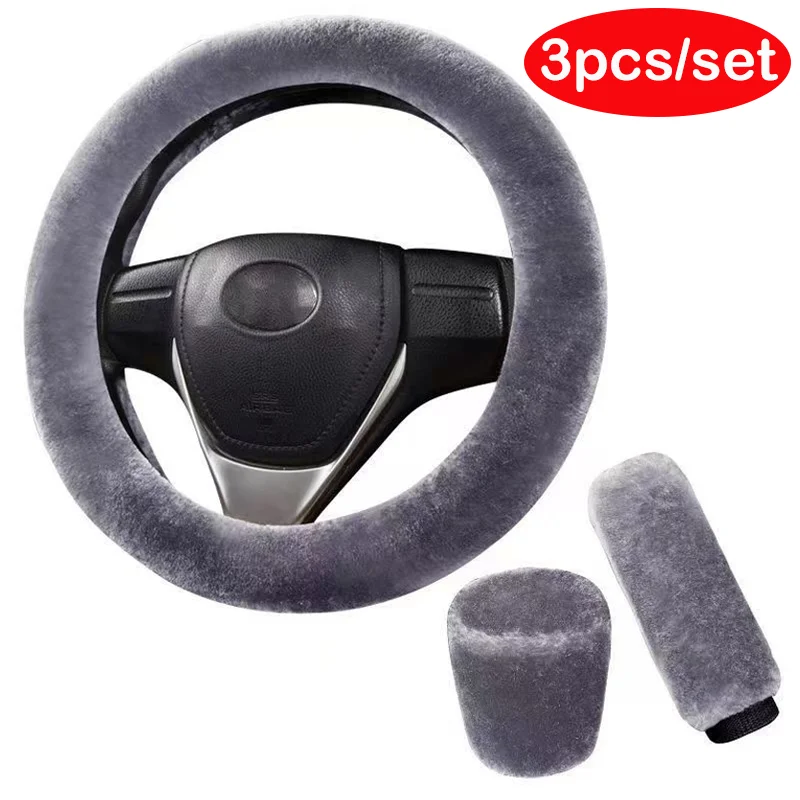 

Artificial Rabbit Fur Car Steering Wheel Cover Universal Winter Cars Handbrake Shift Cover Auto Accessories 3pcs/Set 38cm