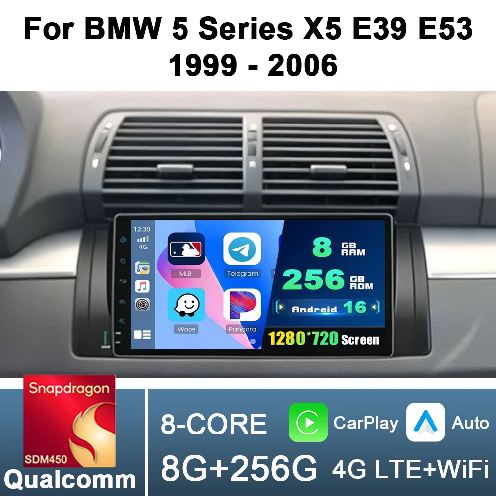 Car Radio for BMW 5 Series X5 E39 E53 1999 - 2006 Multimedia Carplay Player Stereo Auto Audio Headunit Android 9'' Navigation