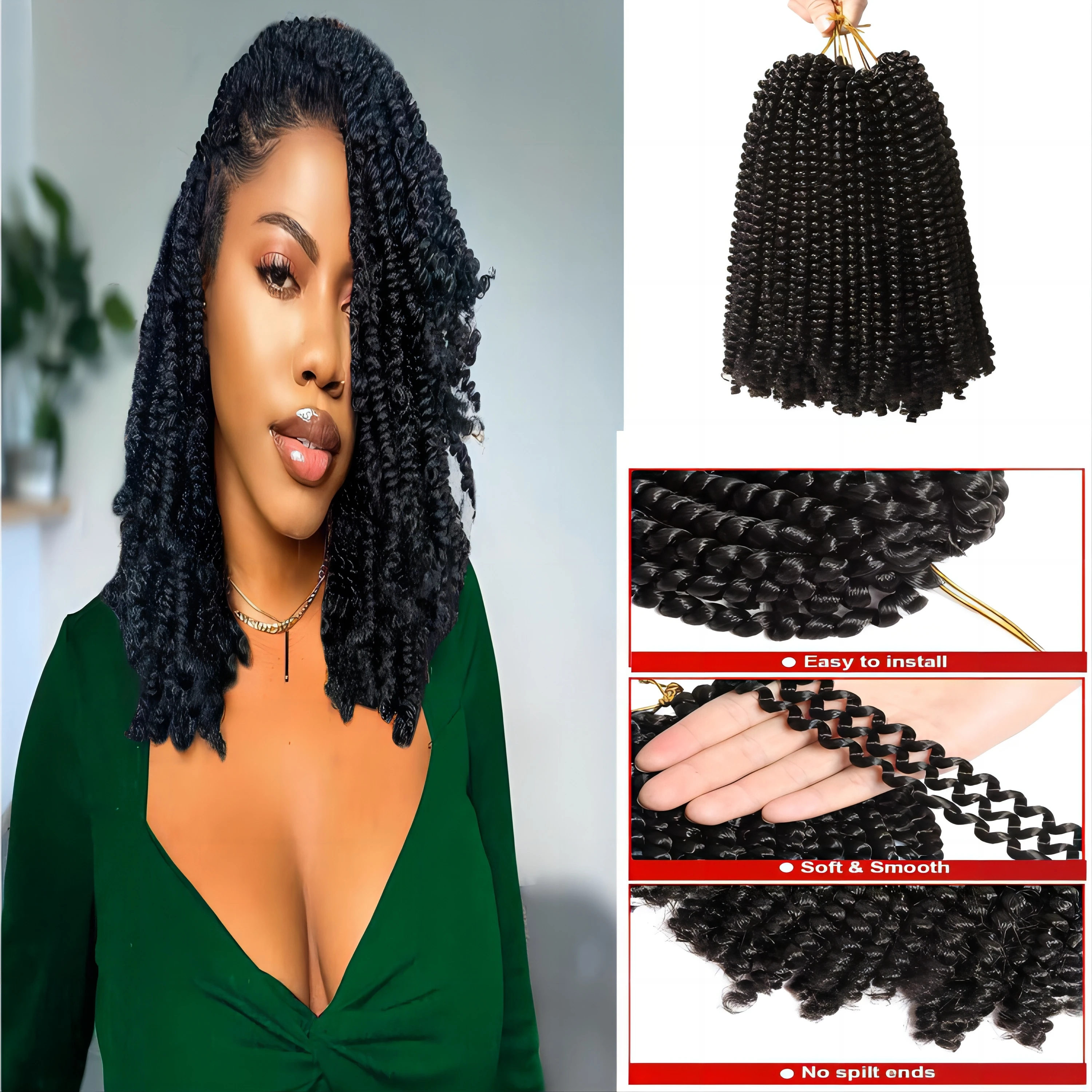 

8Inch Ombre Spring Twist Crochet Hair Synthetic Twist Braids HairBraiding Hair Extensions Afro Fluffy 30Roots