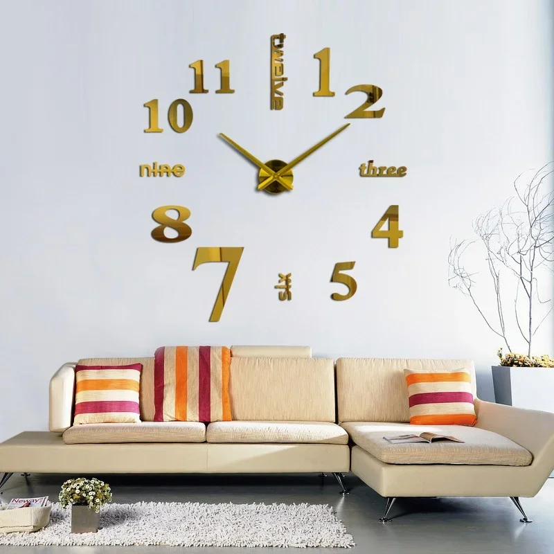 New Quartz Wall Clocks Fashion Watches 3d Real Big Wall Clock Rushed Mirror Sticker Diy Living Room Decor