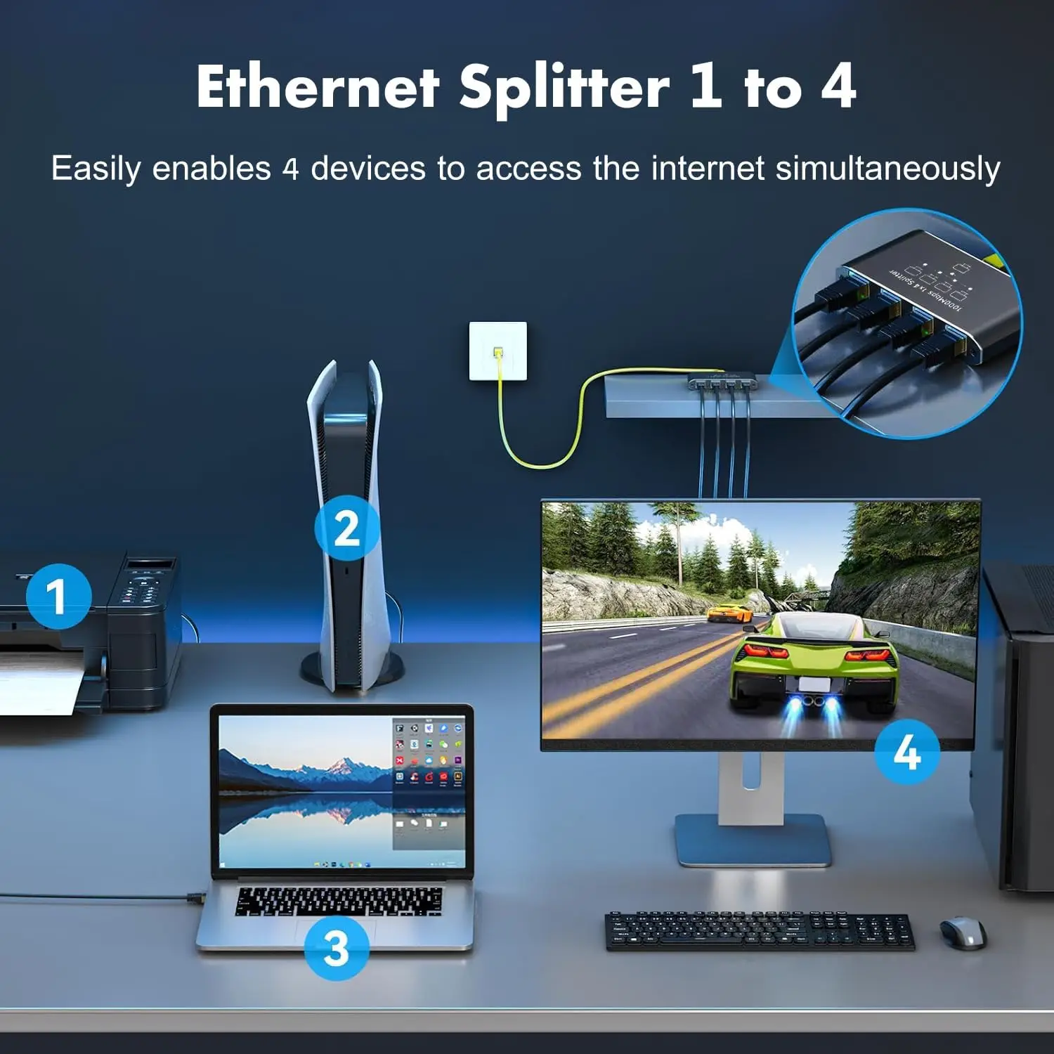 Gigabit Ethernet Switch Ethernet Splitter 1 To 2/3/4 1000Mbps Rj45 Splitter LAN Gigabit Extension Adapter for Router PC Laptop