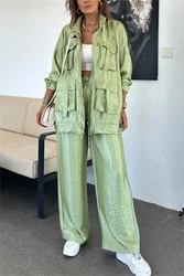 Streetwear 2 Piece Sets Women Outfit Spring Clothes Women 2025 Solid Pocket Jacket Top and Pant Sets Safari Style Tracksuits Set