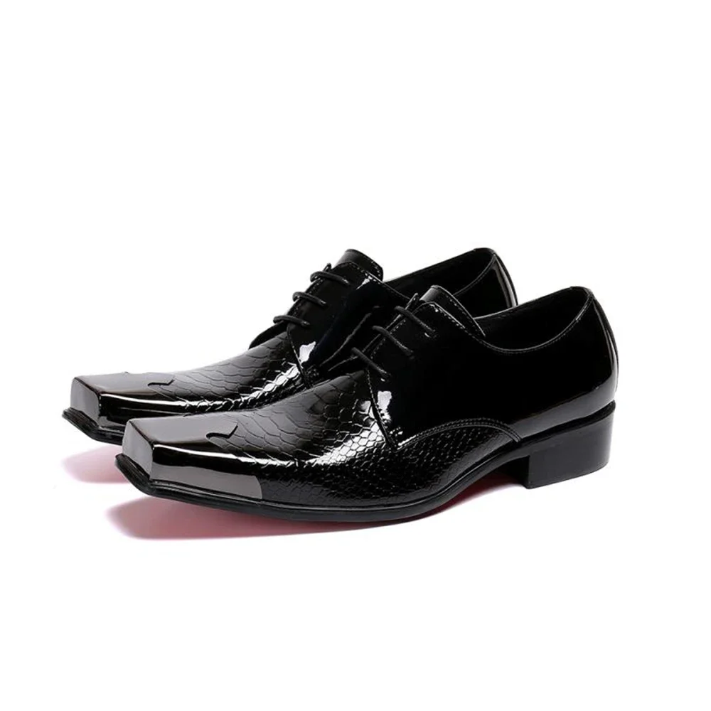 Italienische Mode schwarze Herren-Schuhe mit Krokodilmuster, Business-Derby-Schuhe aus echtem Leder mit quadratischer Zehenpartie