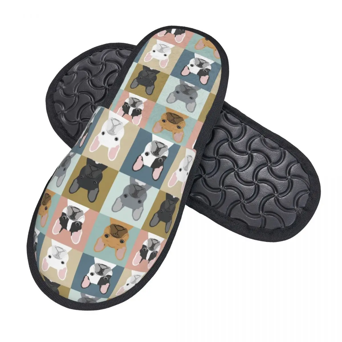 Custom French Bulldog Portraits Pattern Dog Soft Scuff With Memory Foam Slippers Women Pet Puppy Frenchie Bedroom House Shoes