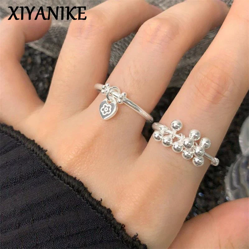 XIYANIKE Sweet Love Heart Flower Charm Adjustable Open Finger Rings For Women Girl Fashion New Jewelry Gift Party кольцо