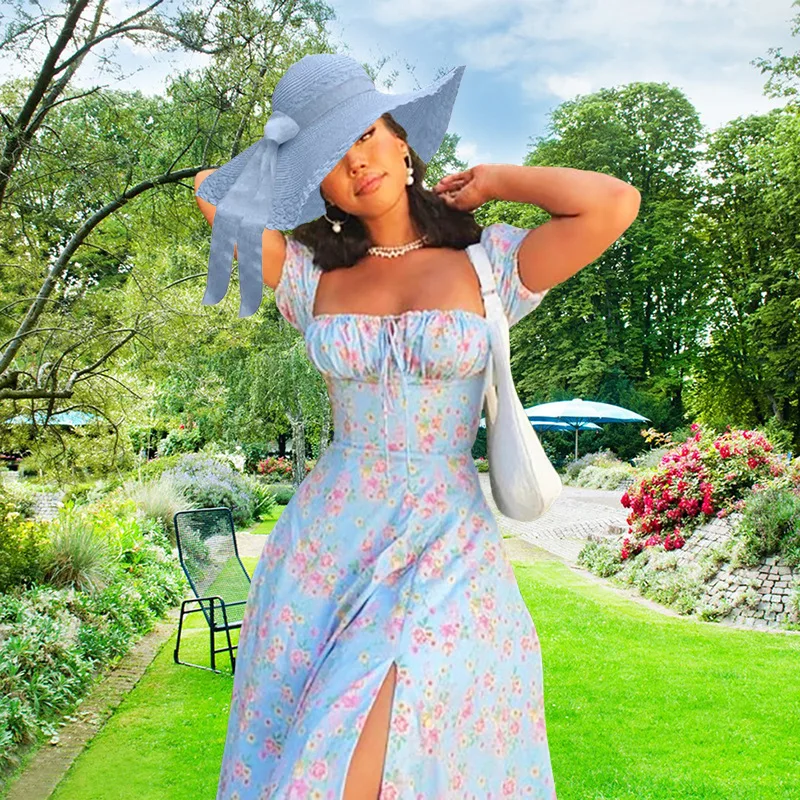  Floral Slim Fit Split Strap Dress Women's Summer Autumn Elegant Style mid Waist Polyester Print Other Materials Skirt