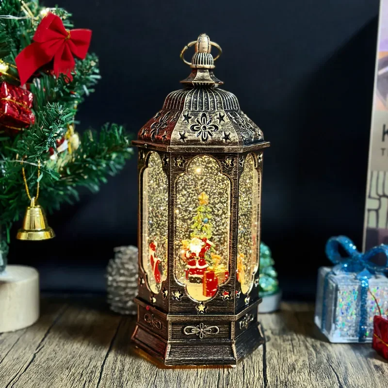 Santa Claus Crystal Wind Lamp Snow Water Injection Retro Decoration Snowman Christmas Night Light Cross Border Ornament
