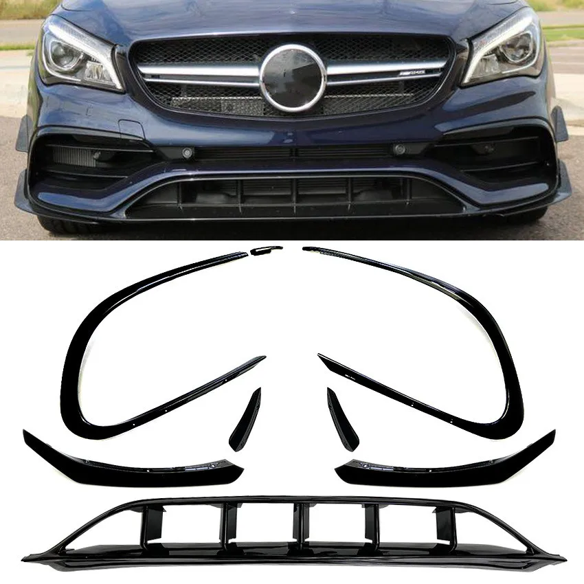 Black Front Bumper Lip Spoiler Splitter Body Kit Guards For Mercedes Benz CLA-Class C117 CLA200 220 AMG 2016-2019 Car Side Trim