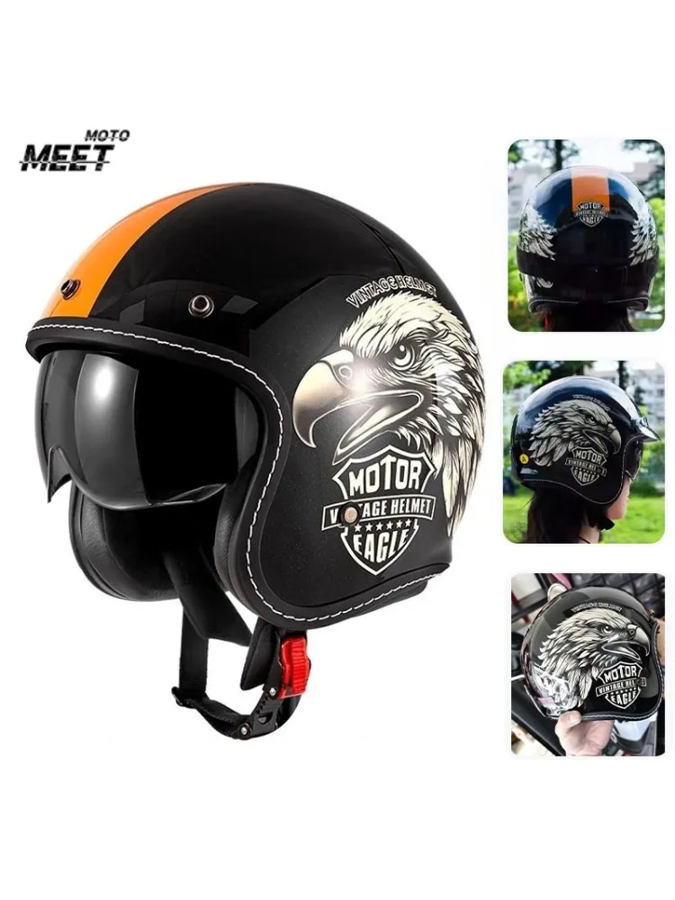 AliExpress TLXT Unisex Retro Cruise Motorcycle Helmet Heavy Bike Riding Half Helmet Motorcycle 3/4 Helmet Vintage Style Cycling Protection