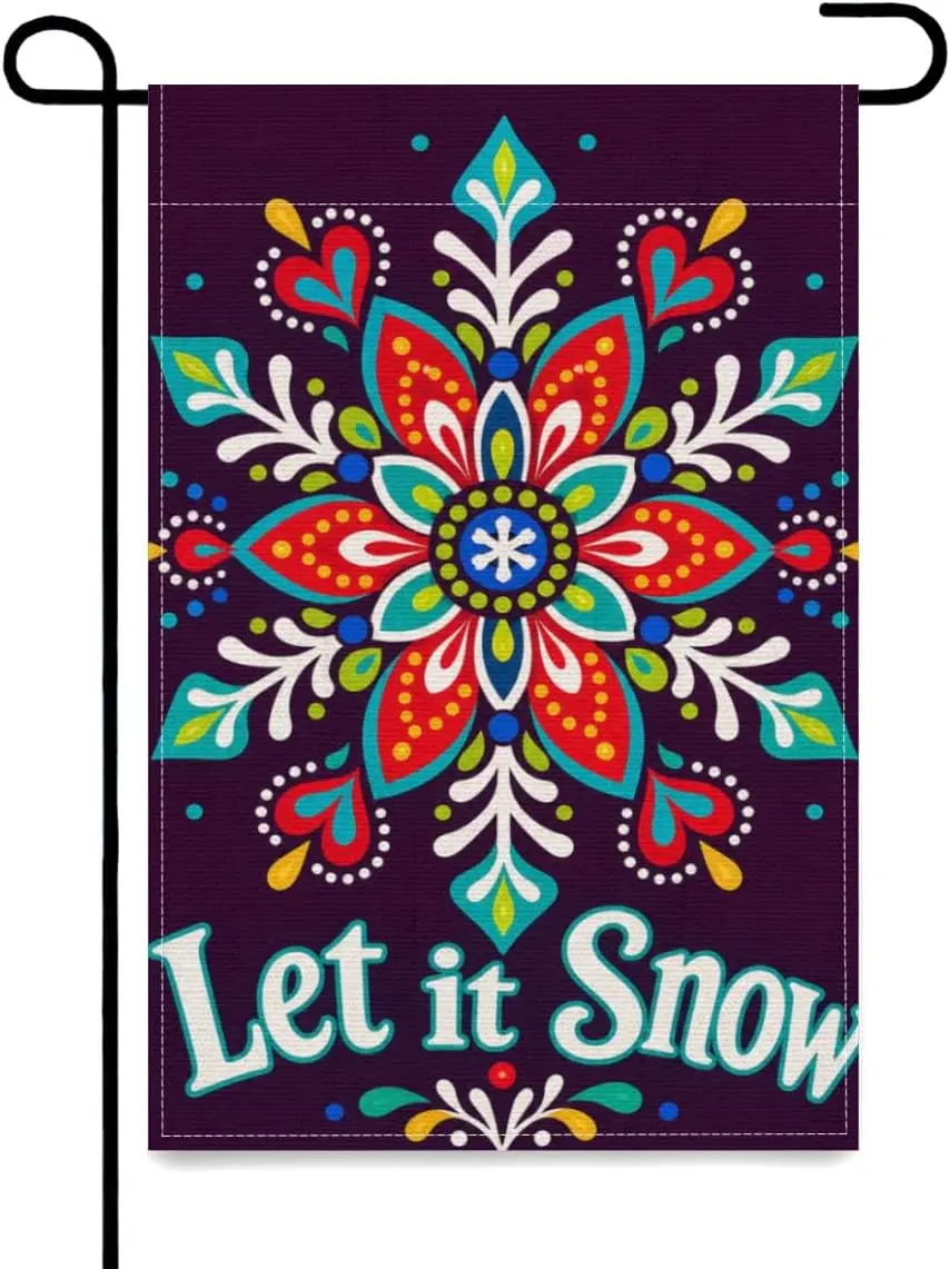 Floral Snowflake Let It Snow 12x18 Inch Garden Flag Linen Folk Yard aaz