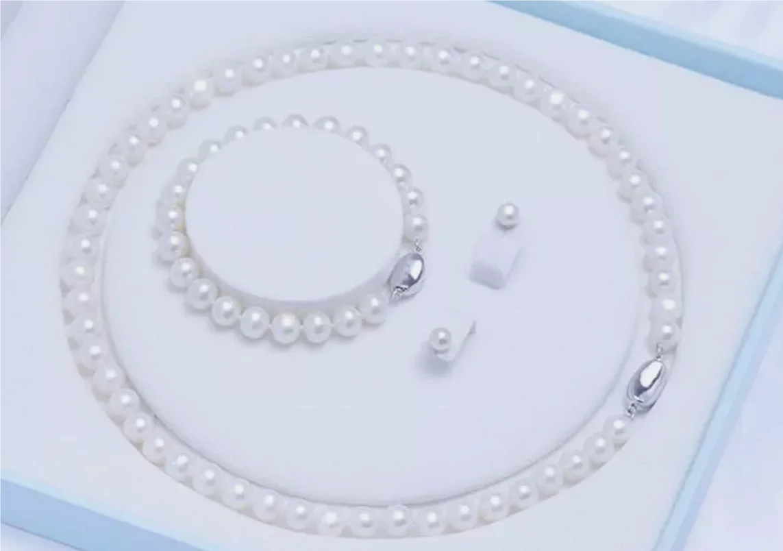 

Exquisite AAA10-9mm South Sea white round pearl necklace 18 inches+bracelet 7.5-8 inches+925 silver earrings