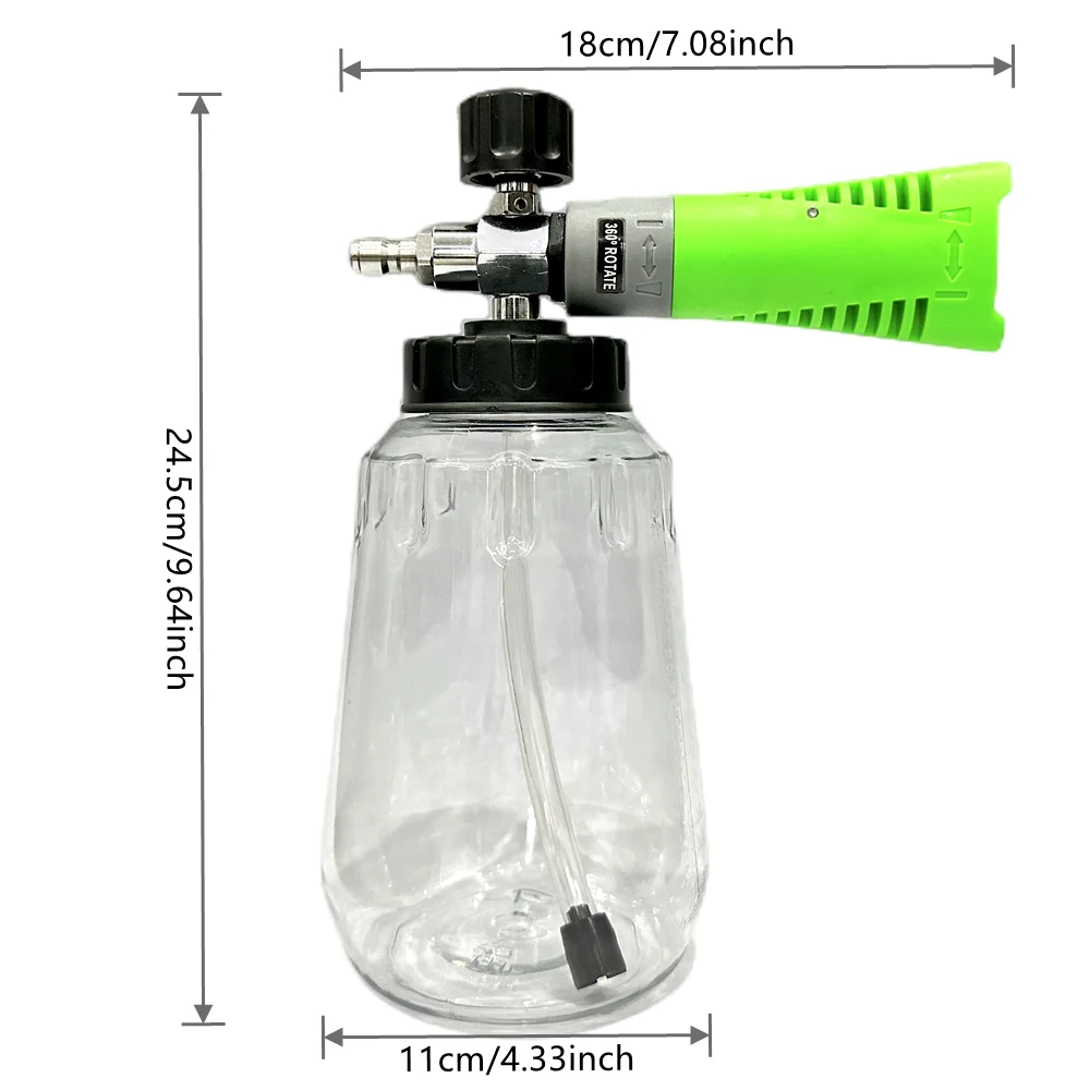 1 Stuk Groen Schuimkanon/1000Ml Transparante Fles-Sneeuwschuim Lansset, Hogedruk Auto Wasmachine Accessoire 1/4 Snelle Verbinding &