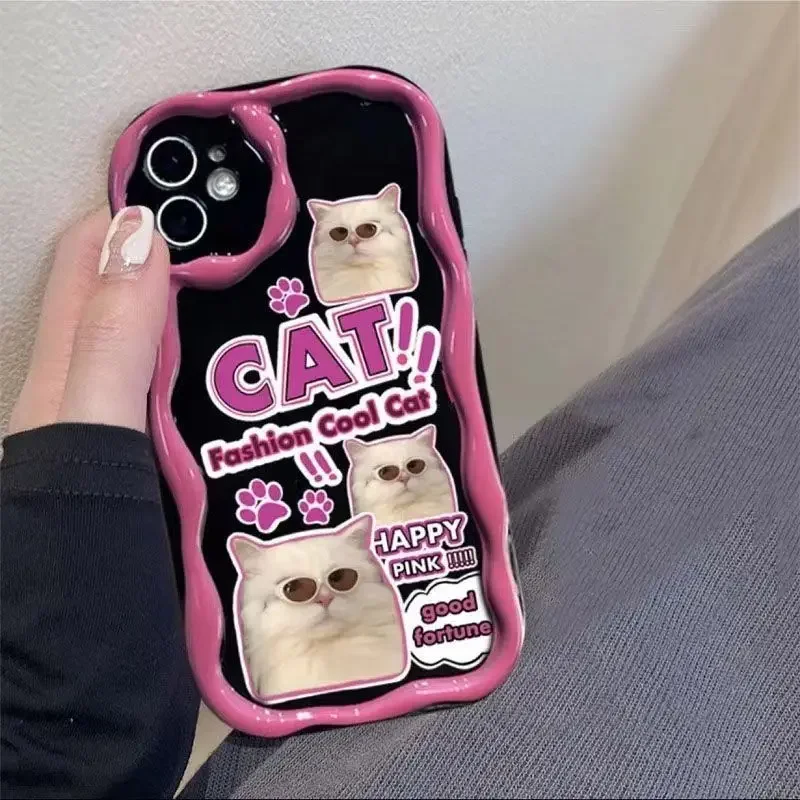 X5 Pro Curly Wave Edge Cream Funny Cat Case for Xiaomi POCO X5 X3 Pro X4 NFC F3 F4 X4 GT M3 M4 Pro MI 11 Lite 5G NE Cover Couqe